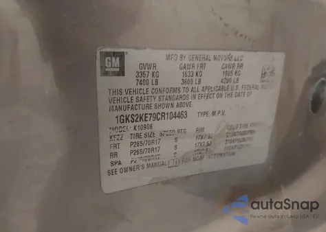 2012 GMC Yukon Xl 1500 Slt из США, поврежденный, VIN 1GKS2KE79CR104463